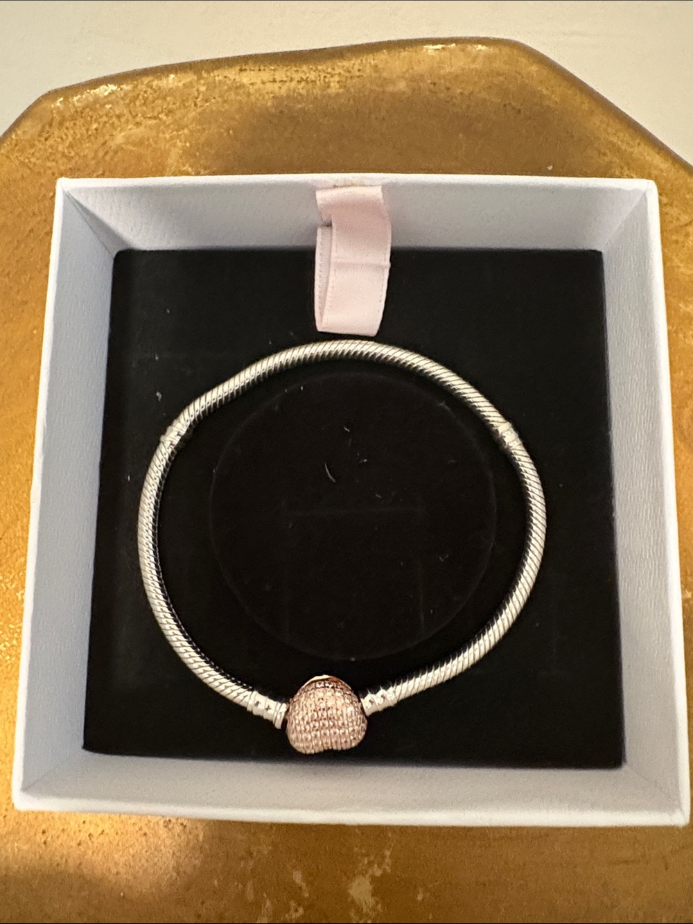 Pandora Sterling Silver Bracelet with Pink Pave Heart Charm